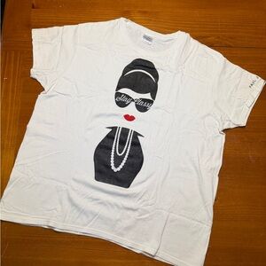 White Graphic Tee with Black and Red Design